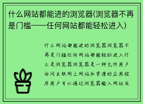 什么网站都能进的浏览器(浏览器不再是门槛——任何网站都能轻松进入)